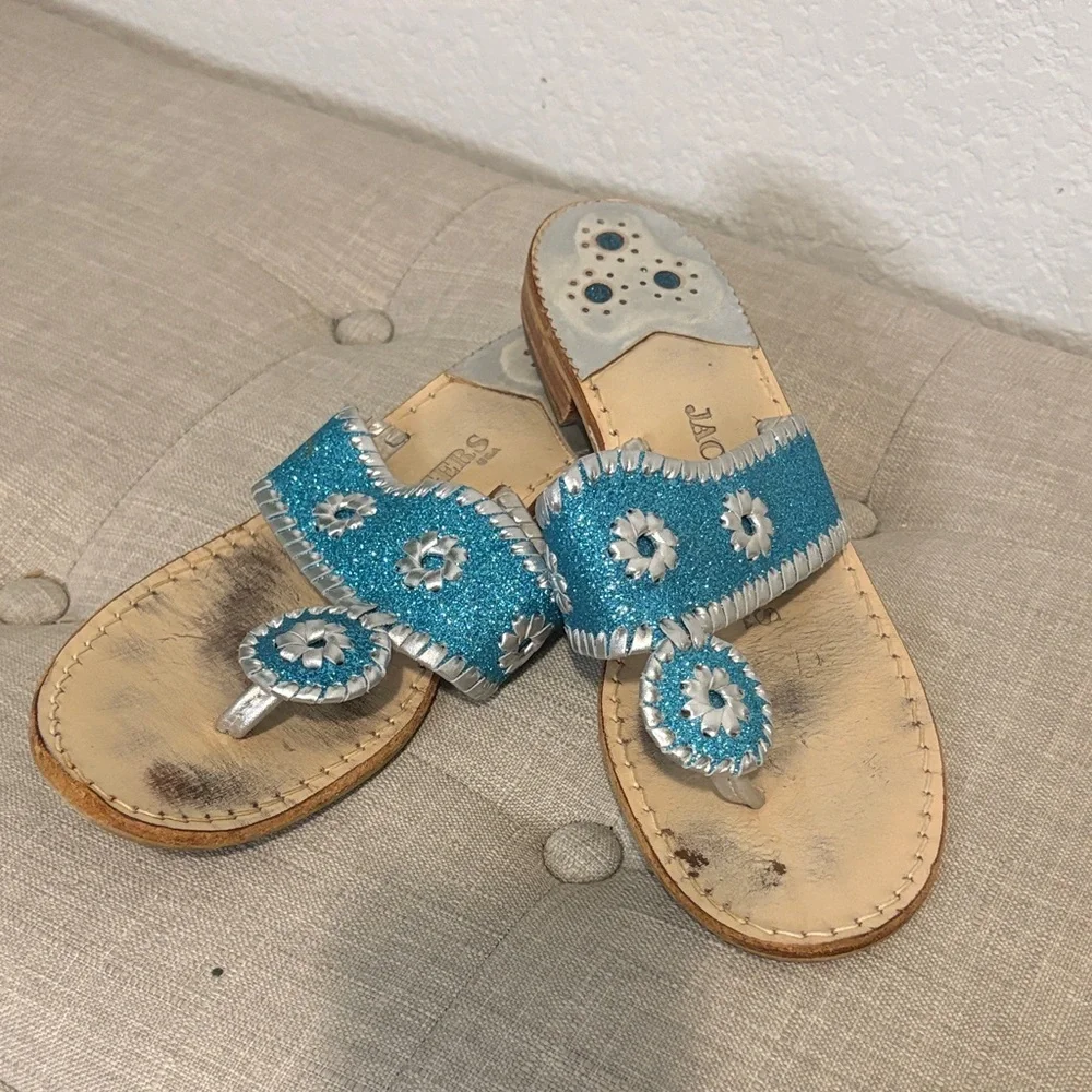 Jack Rogers Sparkly Turquoise and Silver Sandals 8